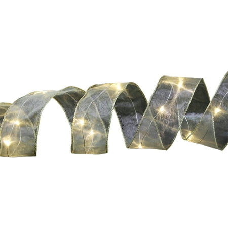 

XINHUADSH LED Christmas Ribbon Double-layers Tulle Wired Warm/Colorful Lighting Battery Powered Scene Layout Pendant Xmas Tree Ornament Ribbon String Lamp for Party