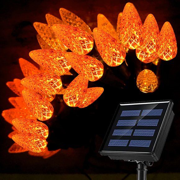 Luces solares para Halloween HUGSVIK, 21 pies, 50 LED, C6, naranja, impermeables