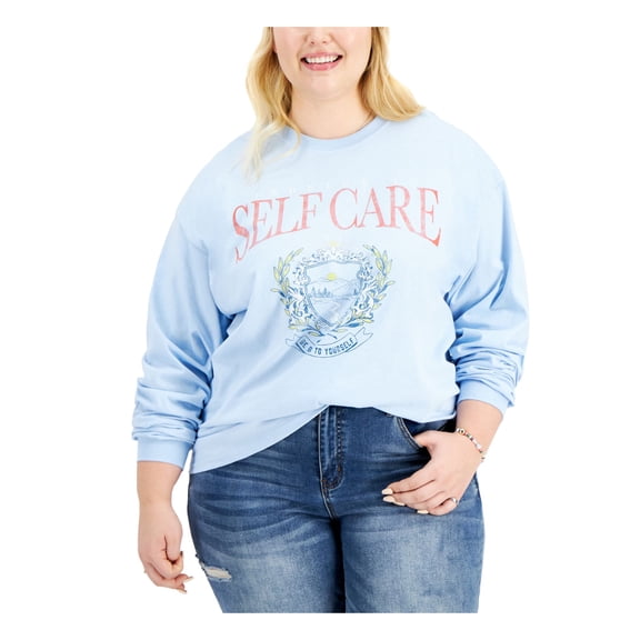 LOVE TRIBE Womens Light Blue Long Sleeve Crew Neck T-Shirt Plus 2X
