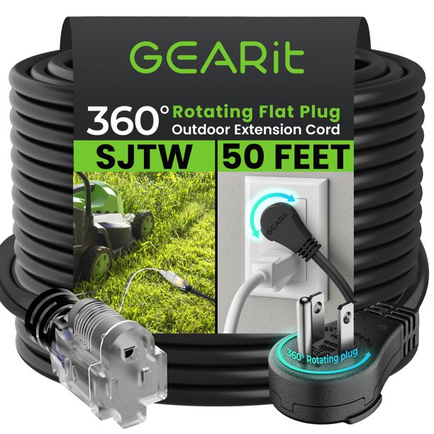 Cable de alimentación GEARit 16/3 AWG 15 m con enchufe giratorio impermeable