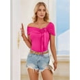 thumbnail image 2 of Dycnvjo Women Short Sleeve 3D Flower Tie Front Top Rose Red XL, 2 of 7
