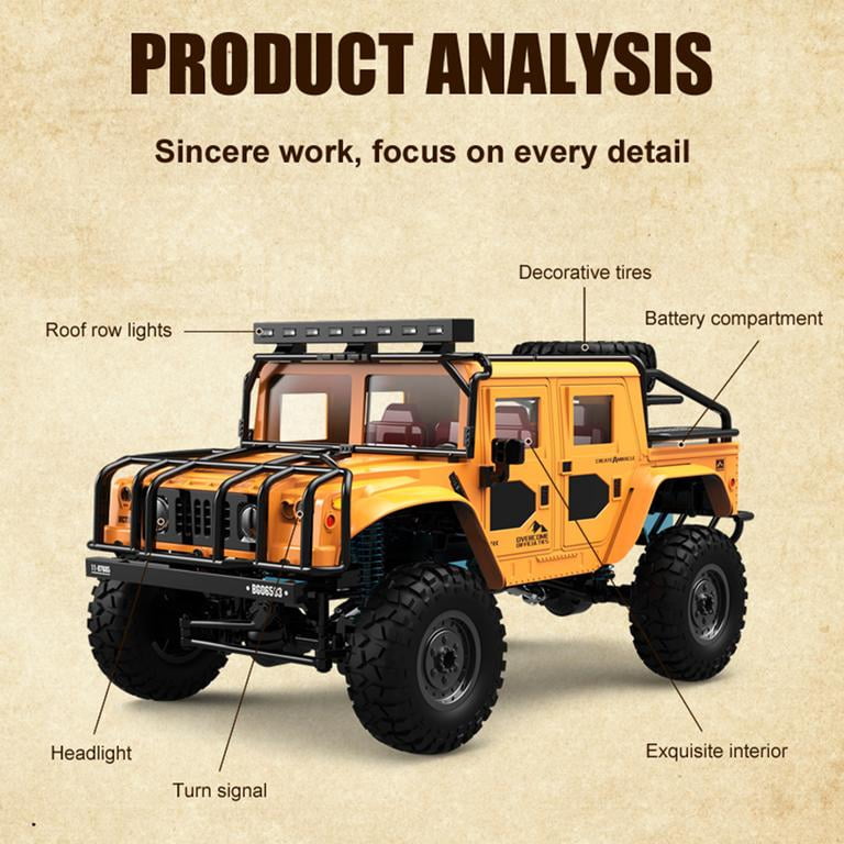 Alloy RC Off-Road Car, 2.4GHz 4WD Remote Control Truck with Metal Frame, LED Turn Lights, 100m Range for Outdoor Racing