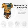 thumbnail image 4 of Rateoe Sunset Desert Journey Printed Women Rash Guard Short Sleeve,Tummy control Swimsuit Surfing Swimsuit Bathing Suit Short-sleeved Onesie UPF 50+ -X-Large, 4 of 7