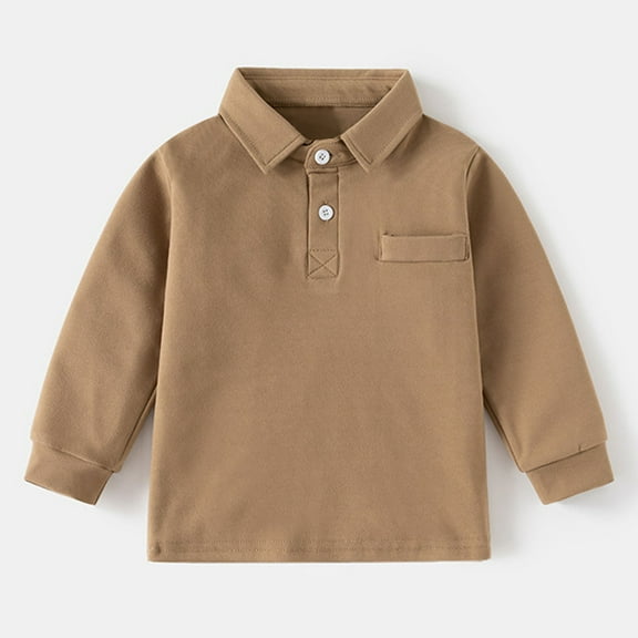 LIUYUNNN Toddler Boys' Polo Shirts Long Sleeve Kids Brown Button down Shirt School Uniform Shirts Collared Shirts 12-18 Months Boys Size ShirtsBoys Girls Four Seasons Outfits