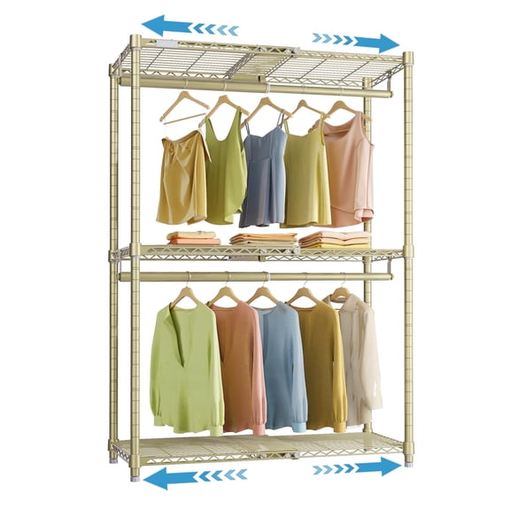 VIPEK X1 Expandable Clothes Rack Heavy Duty Adjustable from 2' to 3'5" with Flexible Shelves and Hanger Rods Metal Garment Racks Portable Closet Rack Clothing Racks for Hanging Clothes, Gold
