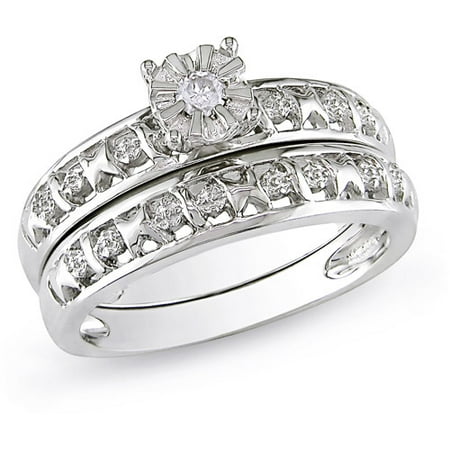 Miabella Round Diamond Accent Bridal Ring Set in Sterling Silver