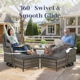 thumbnail image 3 of Opohoro 5-Piece Patio Conversation Set with Swivel Chairs, Ottomans and Side Table, Deep Seat Wicker Outdoor Seating for Porch, 3 of 10