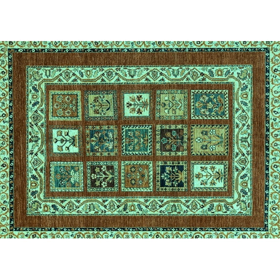 Ahgly Company Machine Washable Indoor Rectangle Abstract Turquoise Blue Modern Area Rugs, 8' x 10'
