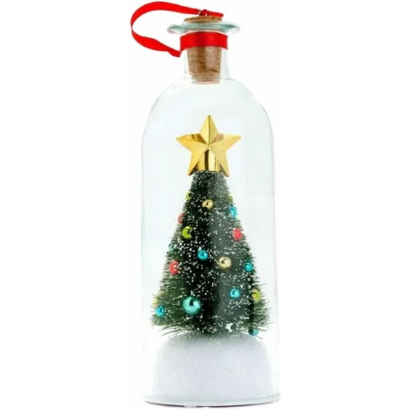 Jollup Christmas Tree Message in a Bottle, Voice Recording Message, Christmas Decorations Glass Ornament, Nostalgic Snowy Scene in Bottle