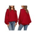 thumbnail image 1 of Suéter Holgado de Cuello Redondo y Larga con Mangas Abullonadas y Mangas Murciélago para Mujer Rojo M, 1 of 6