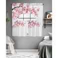 thumbnail image 5 of Pink Floral Kitchen Curtains Swag Valance and Tier Curtains Set 36 Inch Length, Modern Cherry Flower Rod Pocket Drape Panels Pair Swag Curtains for Bathroom/Cafe/Window, 5 of 6