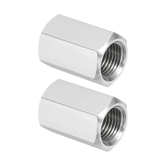 Uxcell M12x1.25 Pitch 304 Stainless Steel Hex Coupling Nuts, 2 Pcs 25mm / 0.98" Length Fully Threaded Rod Coupling Nut Studding Connector Fasteners, Silver Tone