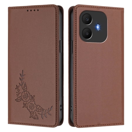 PU Leather Wallet Case for TCL K70 Power 4G/K70 4G Strong Magnetic Flip Folio Cover RFID Blocking 2 Card Slots Kickstand Embossed Floral Pattern Phone Protective Shell.A09