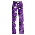thumbnail image 4 of Domzest Halloween Pajama Pants for Women Wide Leg Halloween Graphic Sleepwear Drawstring Elastic Waisted Funny Pajama Bottoms Purple XXL, 4 of 5