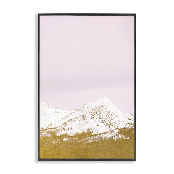 Stupell Industries Snowy Mountain on Pink Landscape & Nature Painting Black Framed Art Print Wall Art, 12 x 18