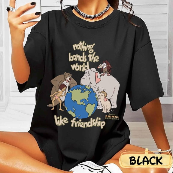 Retro Disney Jungle Book Baloo Mowgli Elephant T-shirt, Nothing Bonds The World Like Friendship Tee, Animal Kingdom, WDW Disneyland Trip