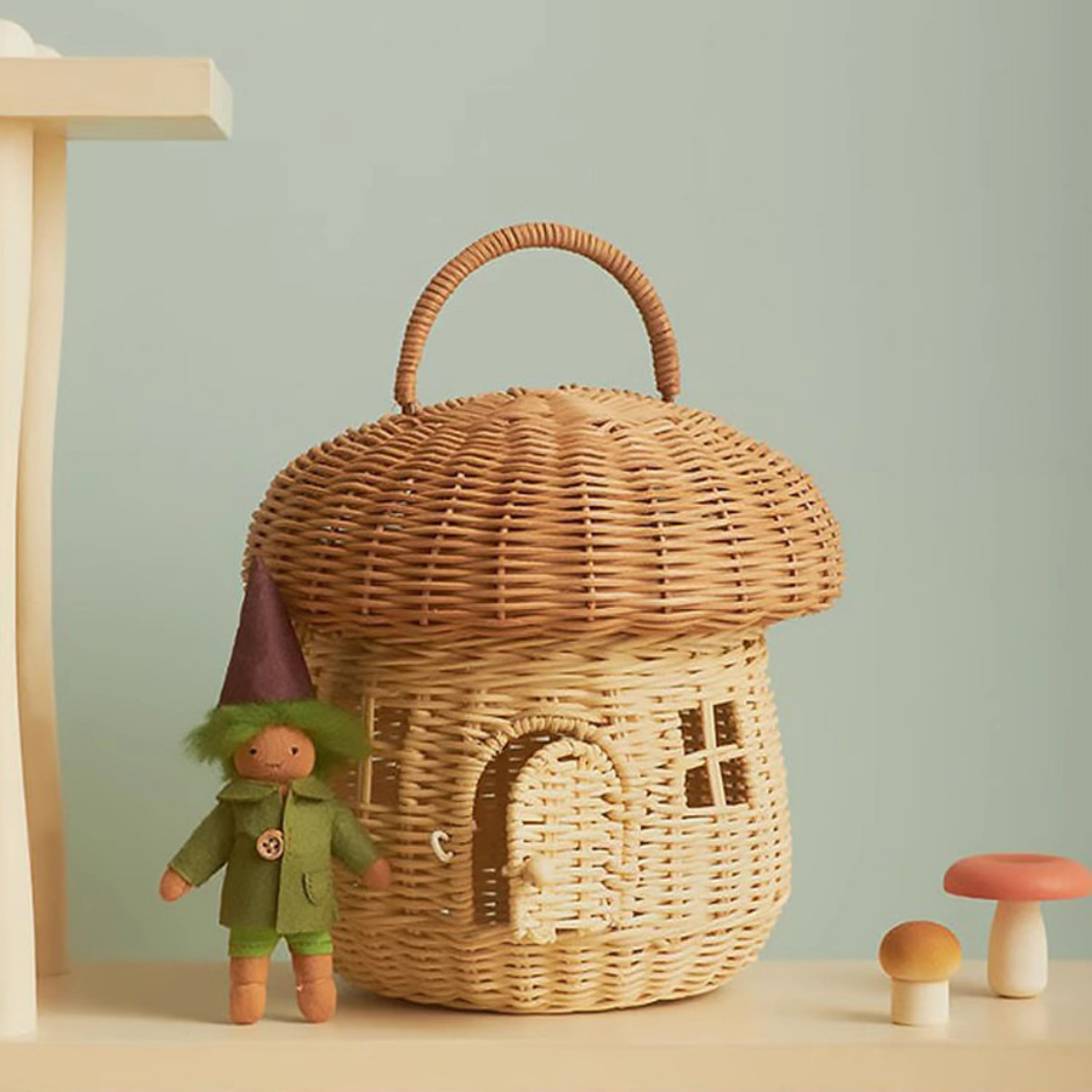 TENEBRALUX Handmade Wicker Mushroom-Shaped Storage Basket for Outdoor, Kids, Decor, Photography Props