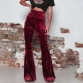 thumbnail image 2 of BLVB Women's Velvet Elastic Waist Flare Leg Palazzo Long Pants Casual Stretch Velour Bell Bottom Trousers for Fall Winter Red, 2 of 7