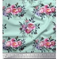 thumbnail image 1 of Soimoi Green Rayon Fabric Leaves & Pink Floral Printed Fabric 1 Yard 56 Inch Wide, 1 of 1