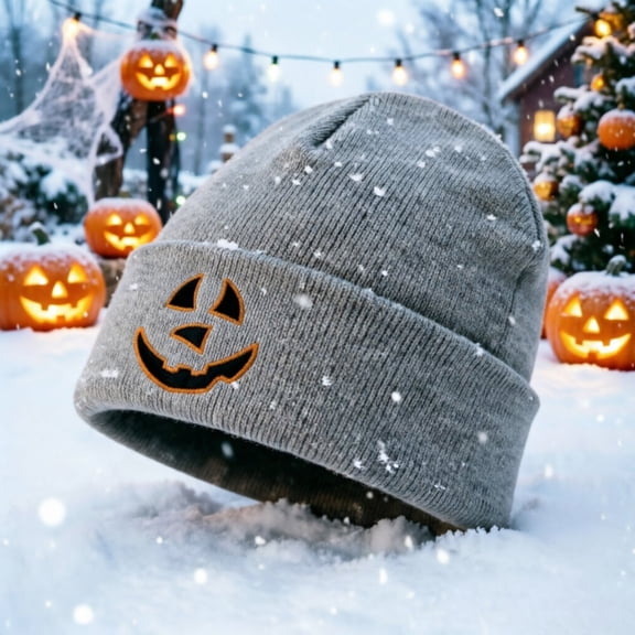 Haivin Halloween Pumpkin Smiley Knit Beanie Hat for Adults Cozy Winter
