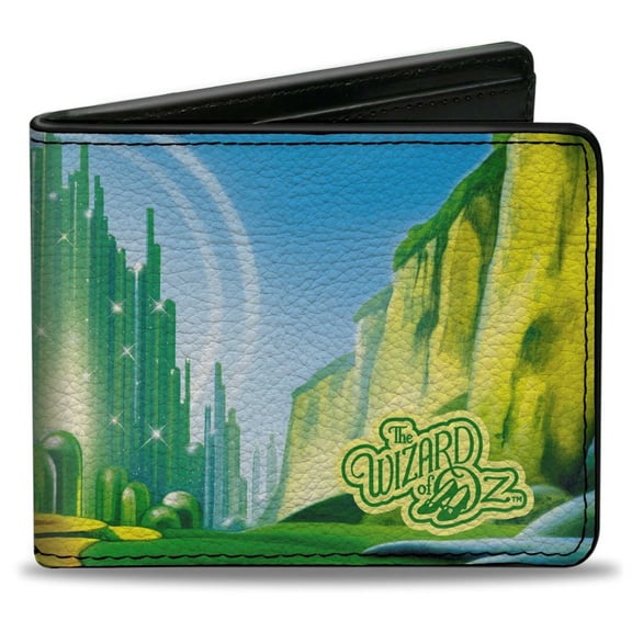 Movies Wallet, Bifold, The Wizard of Oz Emerald City Scene Blues Greens, Vegan Leather
