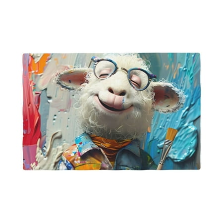 

Table Placemats Set of 6 - Whimsical Goat Artist 12x18 In Faux Linen Double Heat Resistant Place Mats Cloth Indoor/Outdoor Placemats Washable Table Mats for Dining Kitchen Party