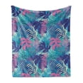 thumbnail image 1 of Leaf Soft Flannel Fleece Throw Blanket, Digital Neon Vivid Colored Island Oceanic Flowers and Leaves, Cozy Plush for Indoor and Outdoor Use, 50" x 70", Turquoise Dark Blue, by Ambesonne, 1 of 6