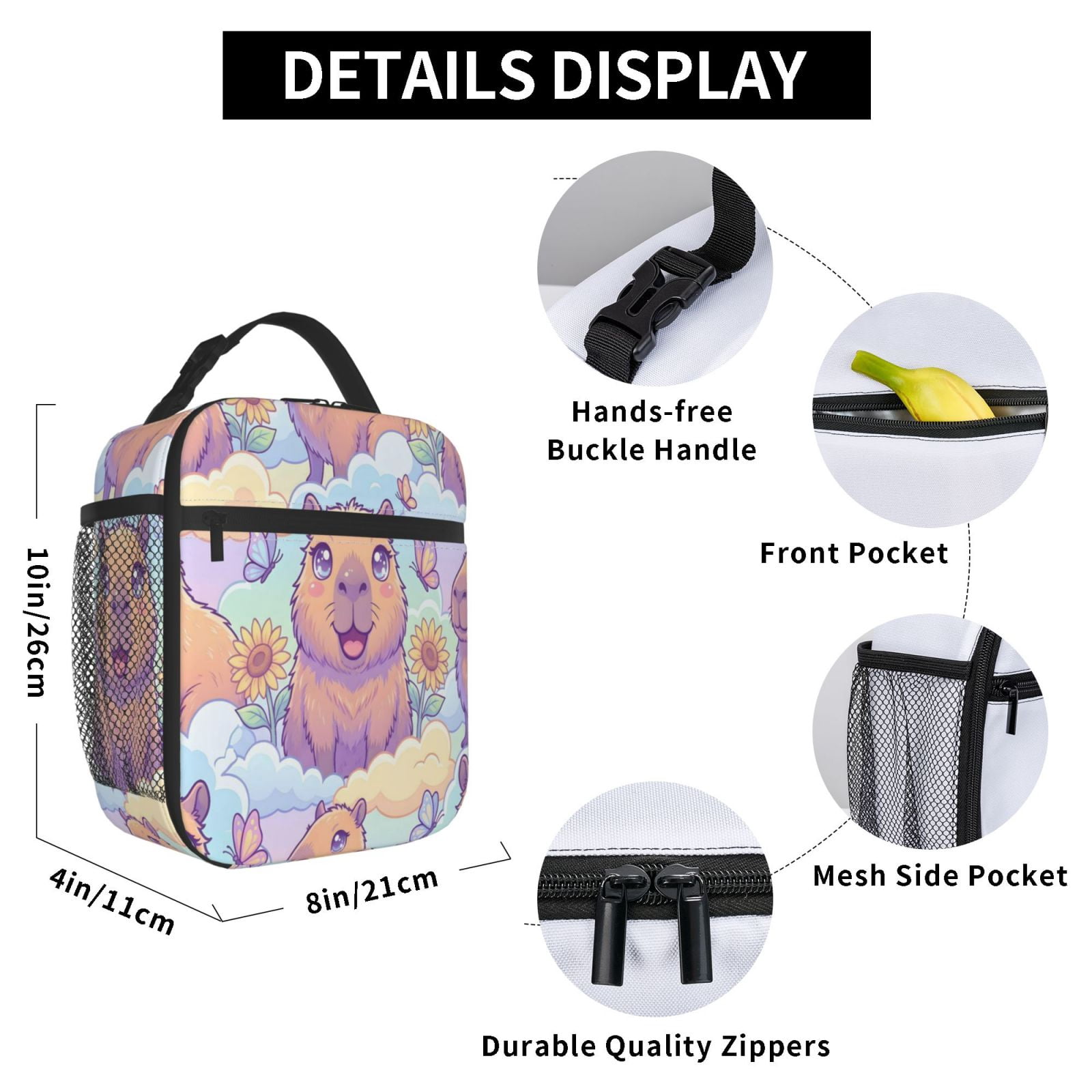 Lunch Bag For Women Men Insulated Portable Lunch Box Bento Box Office Picnic Travel Cooler Bag Capybara Pattern Image 3