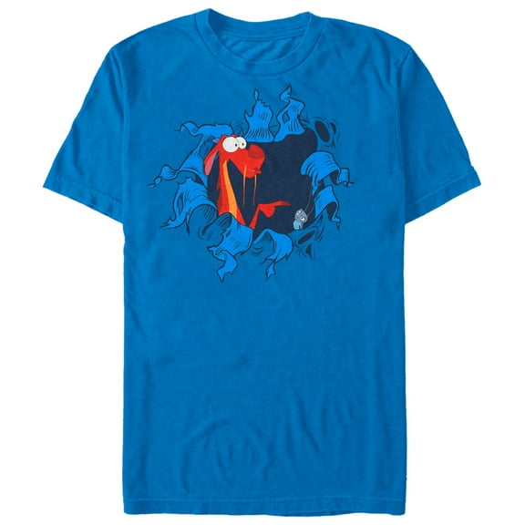 Men's Mulan Mushu Hole Print Graphic Tee Royal Blue Medium