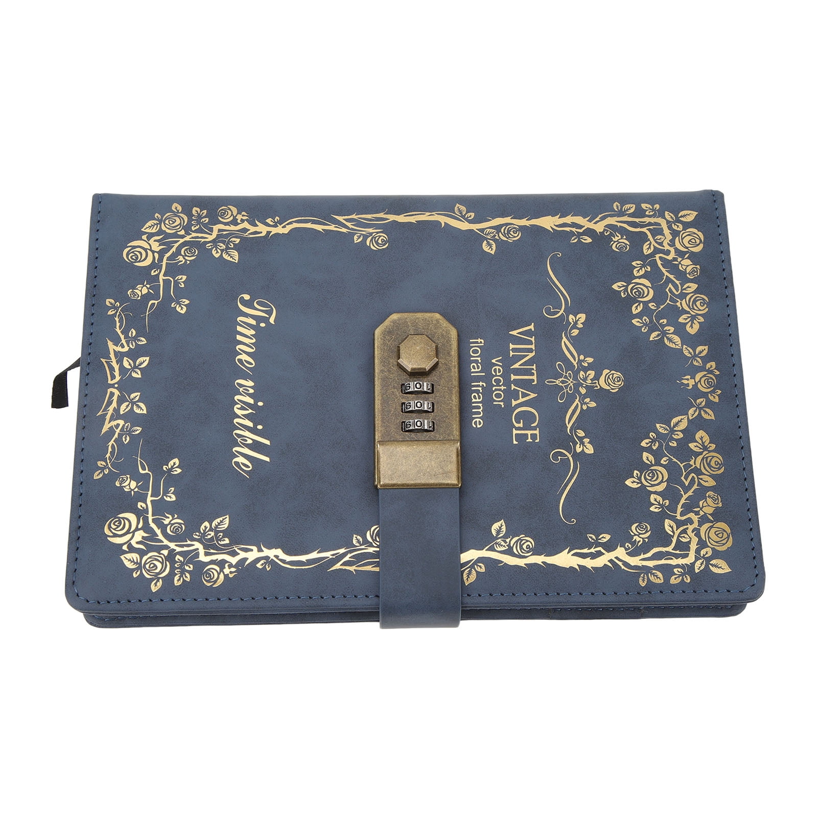 Nieyigj Vintage Password Journal with Lock, Hardcover Blank Diary, Dark Blue, 8.66 inches / 22 cm