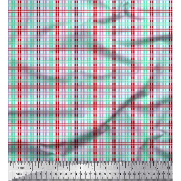 Soimoi Red Cotton Voile Fabric Window Pane Check Print Sewing Fabric Yard 56 Inch Wide