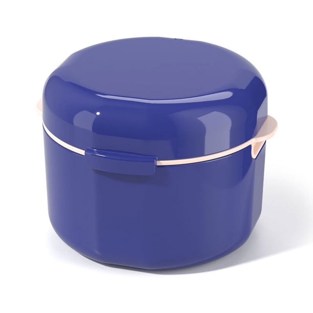 JM Caja de ducha para dentaduras postizas (azul) Caja portátil para dentaduras postizas Contenedor de almacenamiento para dentaduras postizas de doble capa con filtro Caja de limpieza portátil para dentaduras postizas JM