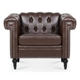 thumbnail image 2 of Classic Faux Leather Sofa, Upholstered Tufted Single Couch Armchair with Removable Cushion Rubber Wood Legs for Living Room Bedroom Apartment, 2 of 16