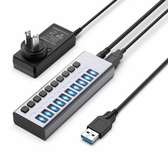 ACASIS 10 Ports Hub USB 3.0 High Speed With ON and OFF Switch , Support Group Control Function, AC-