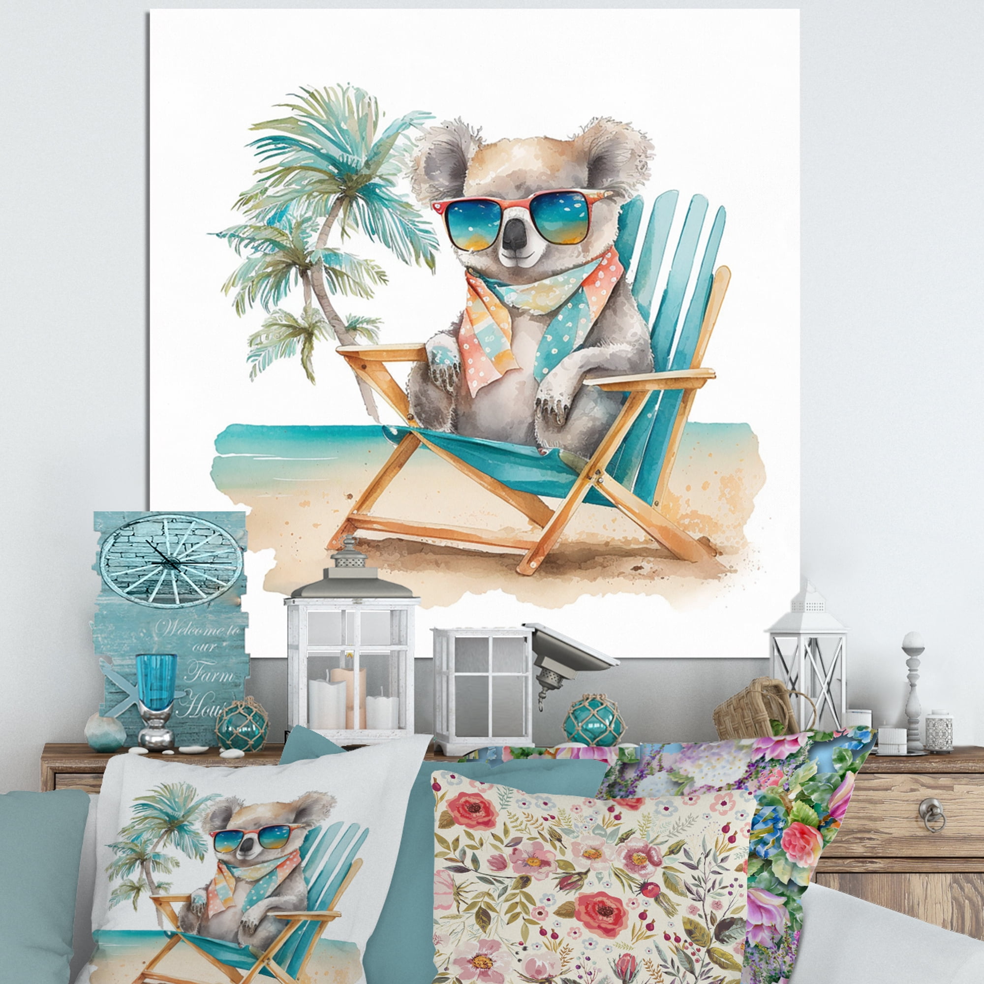 Designart Koala With Sunglasses On The Beach Canvas Wall Art