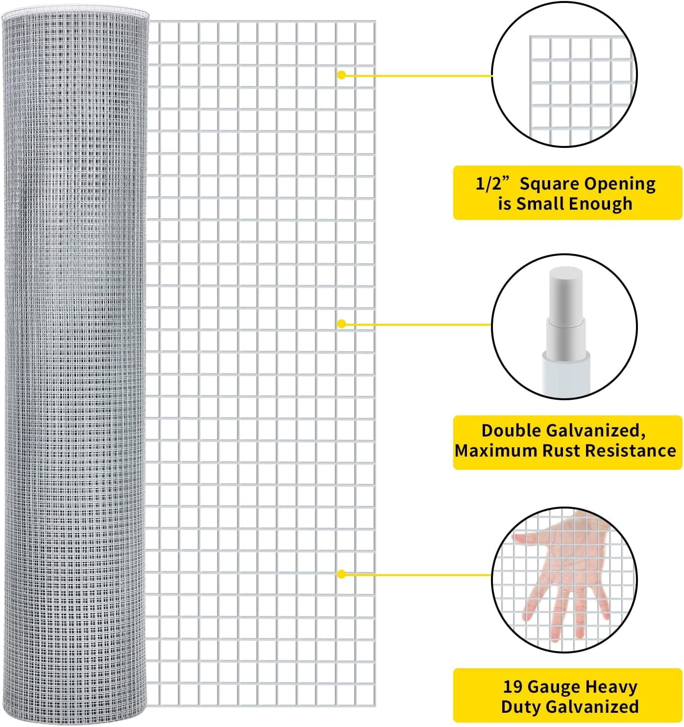 Hardware Cloth Chicken Wire Mesh Galvanized 48inx50ft 19 Gauge Heavy Duty Galvanized Wire Fence for Chicken Poultry Coop, Animal, Fencing，Garden Protection