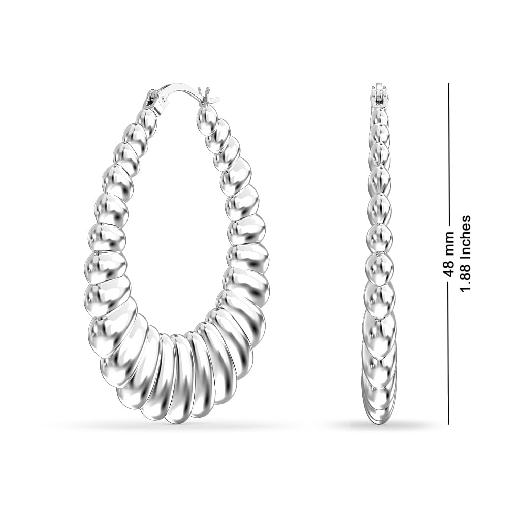 LeCalla 925 Sterling Silver Anti-Tarnish Shrimp Hoop Earrings, 48MM (Women's Jewelry Gift)