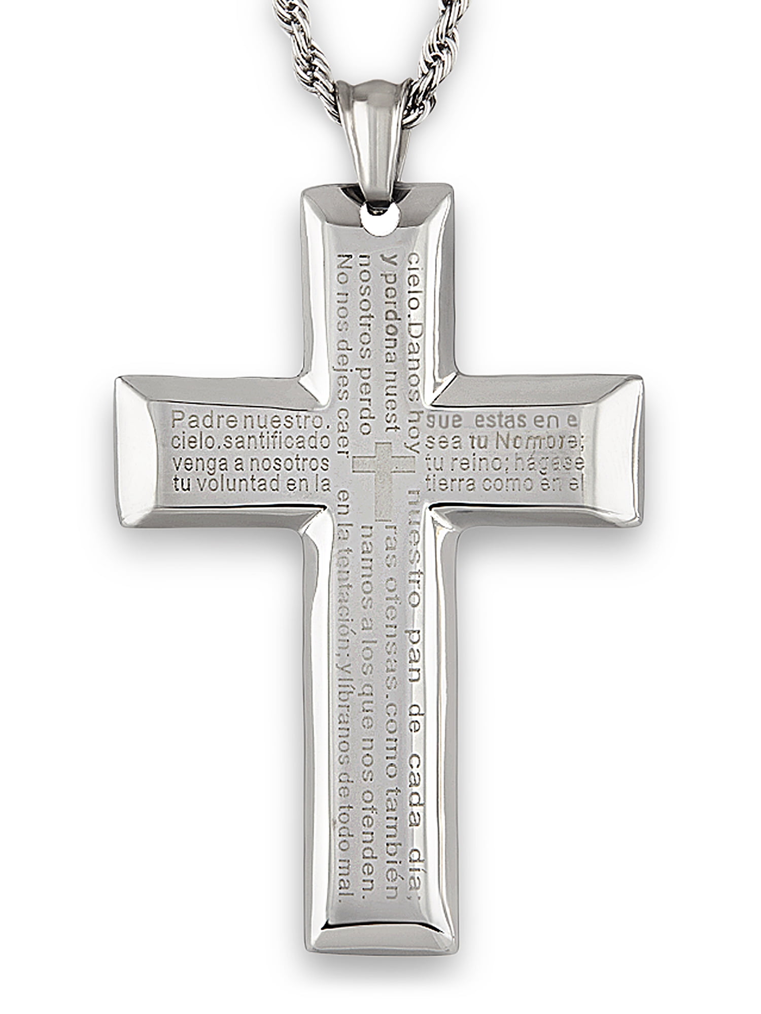 West Coast Jewelry - Men's Stainless Steel Spanish Lord's Prayer Cross ...