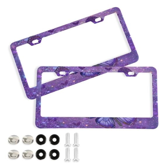 2-Pack Aluminum License Plate Frame with 2 Holes for GM License Plate Cover with Free Screws Shimmering Purple Butterflies