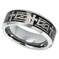 thumbnail image 2 of 2-Tone Mens Tungsten Wedding Band, Cross & Celtic Engraving Tungsten Ring JATN607Ns7.5, 2 of 3
