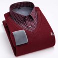 thumbnail image 1 of Suéter de cuello de camisa de manga larga de dos piezas falso acolchado de terciopelo para hombre, suéter casual cálido, otoño e invierno, 1 of 6