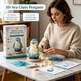 thumbnail image 5 of DIY Sea Glass Art Kit, Light Up Craft Kit with Sea Glass, Shells & Pearl Accents, Coastal Ocean Inspired Mosaic Art Decoration, Creative Handmade Gift for Adults (Penguin), 5 of 7