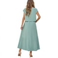 thumbnail image 3 of Summer Skirt Set for Women 2 Piece Outfit Cap Sleeve Top Elastic Waist Maxi Dress Set with Pockets Gray Green M, 3 of 10