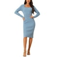 thumbnail image 2 of INSPIRE CHIC Women's Square Neck Long Sleeve Slim Fit Ribbed Knit Bodycon Midi Sweater Dress L Blue, 2 of 6