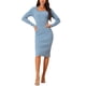 thumbnail image 2 of Vestido de suéter midi ajustado de punto acanalado de manga larga con escote cuadrado para mujer Chic Inspire M Azul, 2 of 6