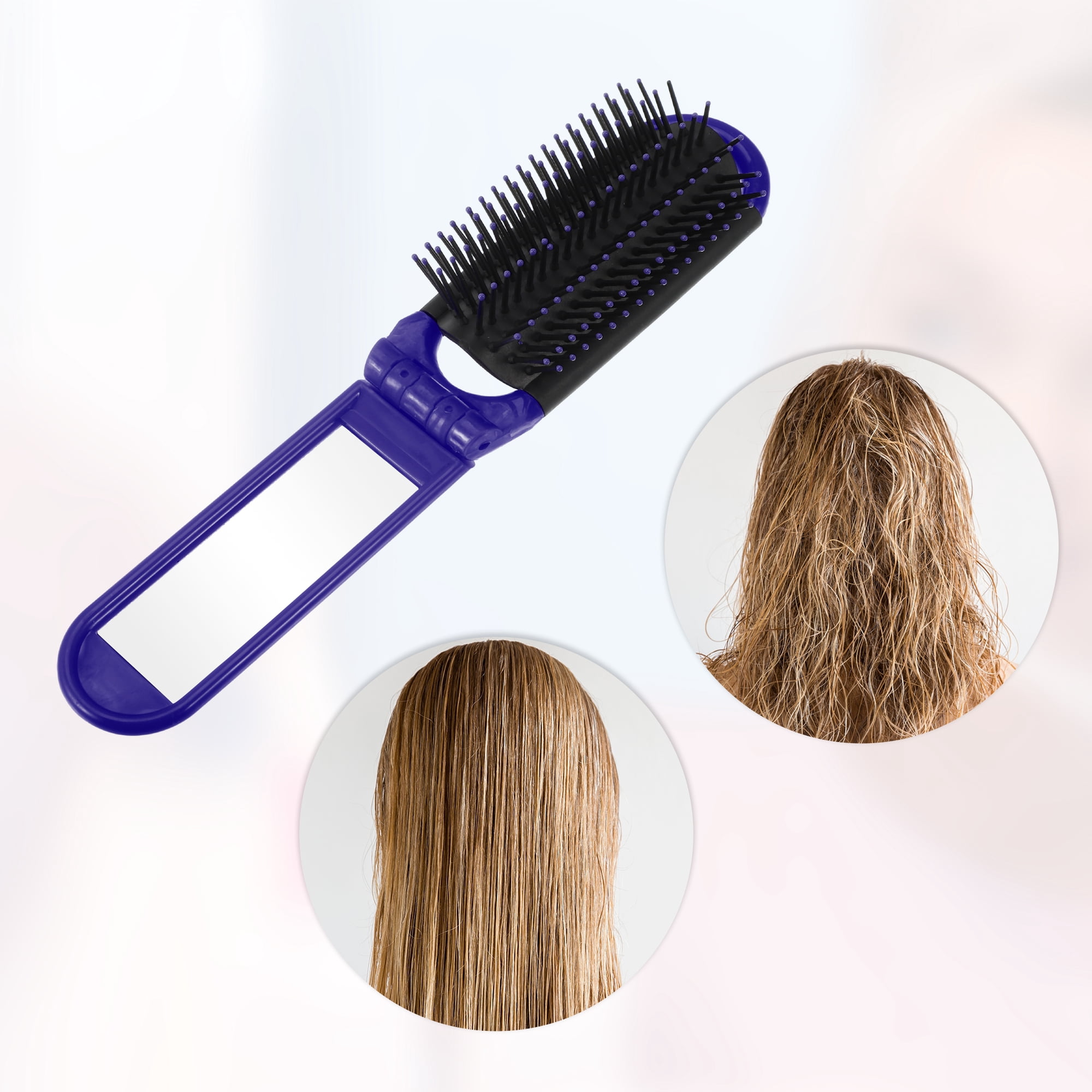 Unique Bargains 1Pc Portable Foldable Mirror Comb Blue