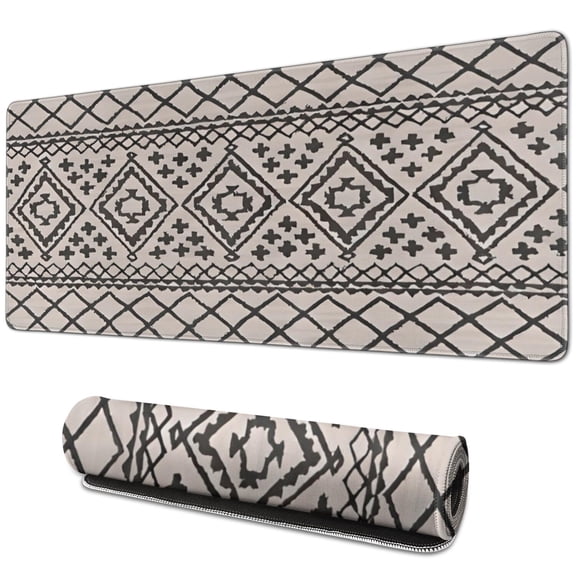 Long Mouse Pads for Desk,Black Geometric Diamond Striped Pattern Desk Mats on Top Of Desks, Desk Mouse Pad Extra Large with 3mm Non-Slip Base and Stitched Edge for Gaming,Office,Work,Home 31.5"x11.8"