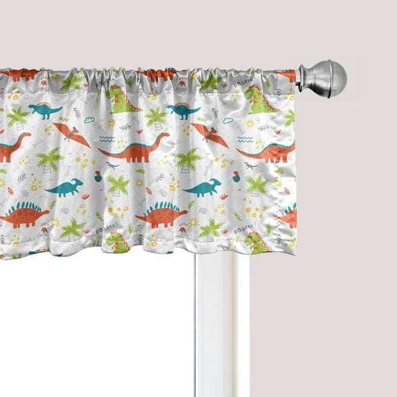 Ambesonne Cartoon Window Valance, Prehistoric Wildlife, 54" X 18", Multicolor