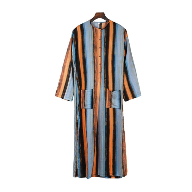 Birdeem Robe Décontractée de Mode pour Homme à Manches Longues, Double Poche, Imprimé à Rayures, Longue Chemise