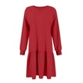 thumbnail image 3 of Sevevn Dresses for Women Women Fashion Comfort Solid Color Fold Long Sleeve Round-Neck Dress Rollbacks, 3 of 5